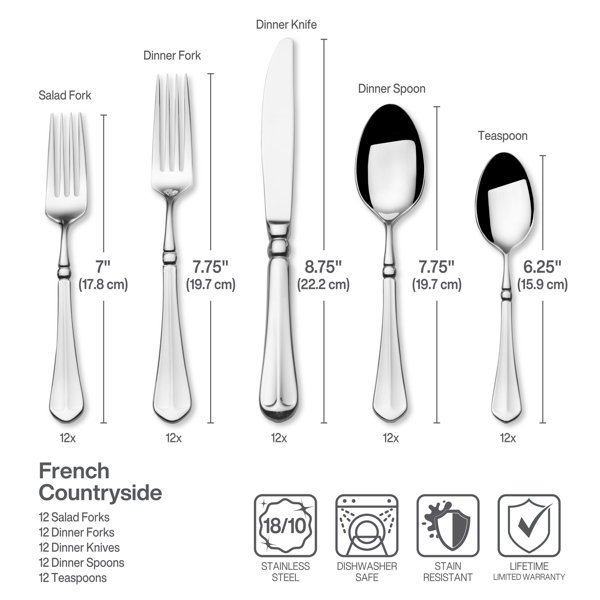 Mikasa French Countryside 65Piece 18/10 Stainless Steel Flatware Serving Utensil Set, Service